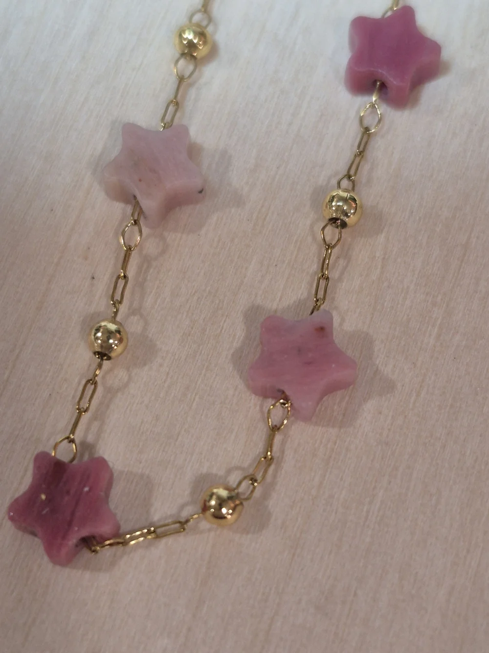 🩷⭐️NEW🩷⭐️ PRETTY!! RHODOCROSITE Micro Paper Clip Natural Stone Star Bracelet